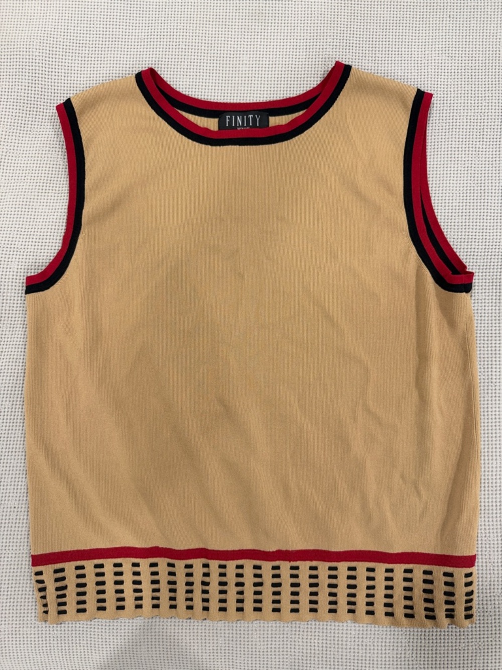 Finity Camel Knit Tank with Red and Black Trim
